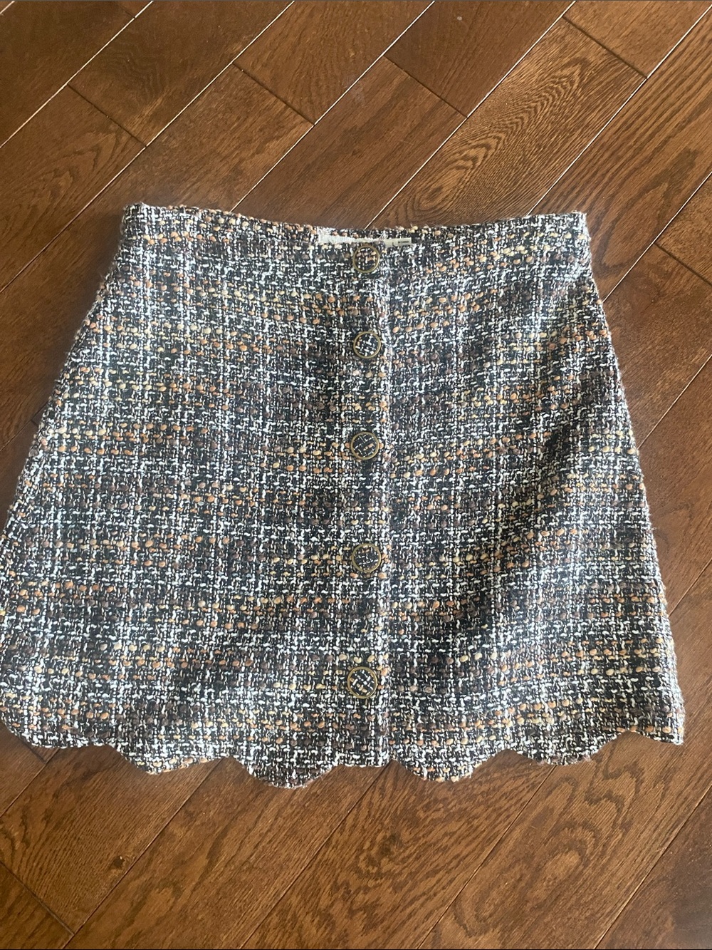 Blu Pepper Black, White & Tan Tweed Button-Front Mini Skirt